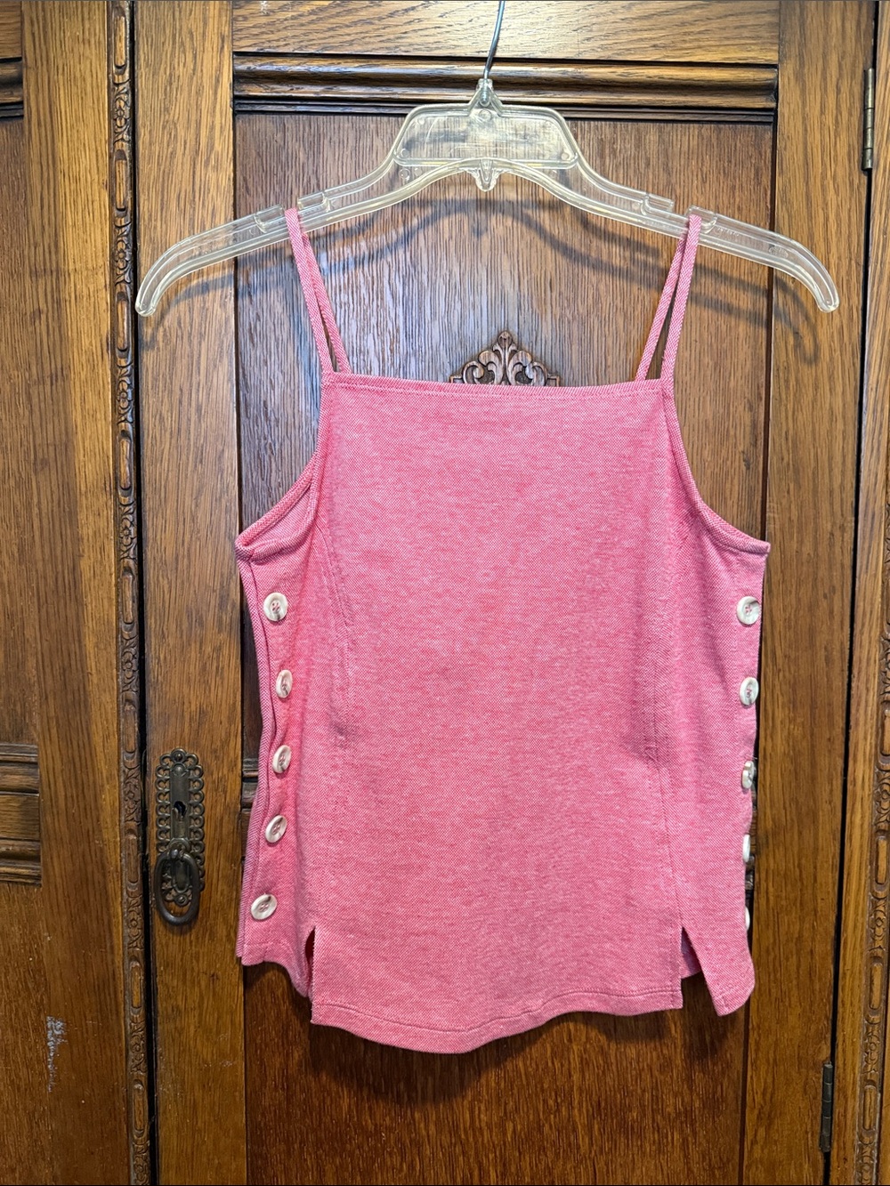 Meadow Rue Pink and White Button-Trim Spaghetti Strap Tank XS